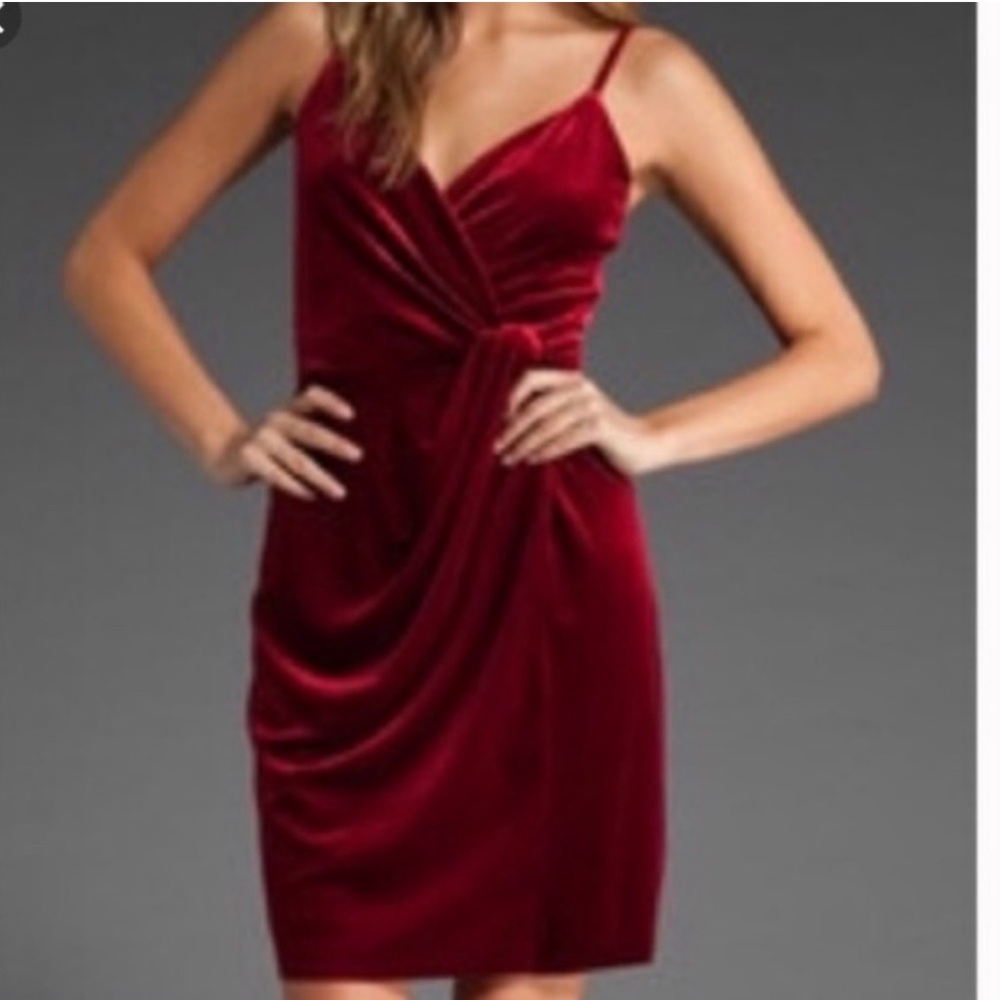 Bailey 44 dress stretch velvet faux wrap surplice draped wine S
